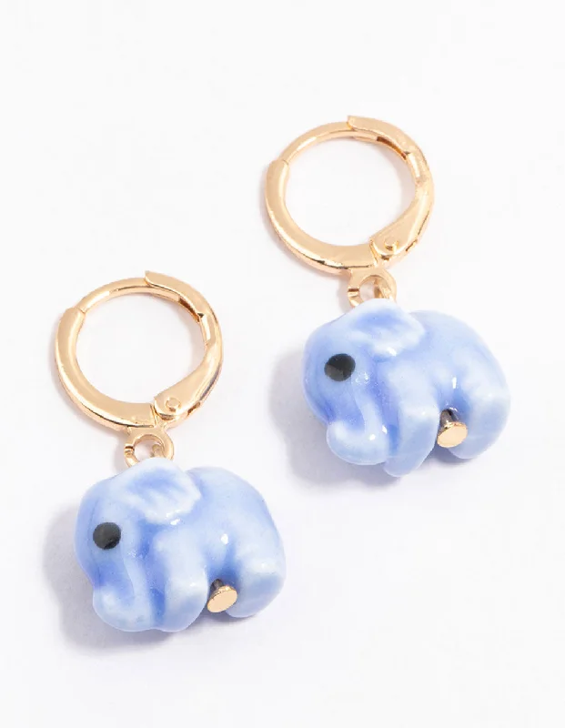 Women’s trendy earrings-Gold Acrylic Elephant Drop Earrings