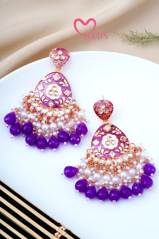 Women’s drop earrings-Chandeliers Meenakari Pearl Drop Danglers Earrings