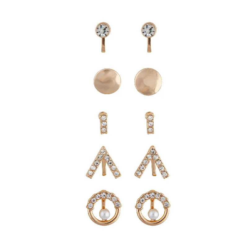 Women’s gemstone earrings-Gold Geo Diamante Clip-On Earring 5-Pack