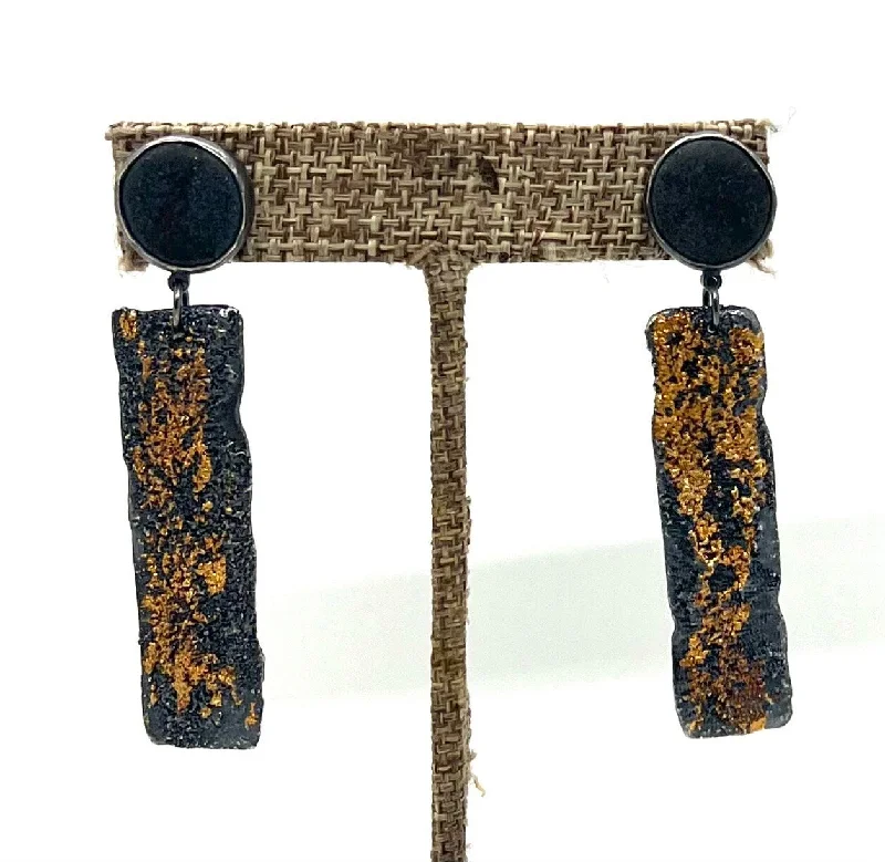 Women’s silver drop earrings-Rock & Bark Texture Earrings