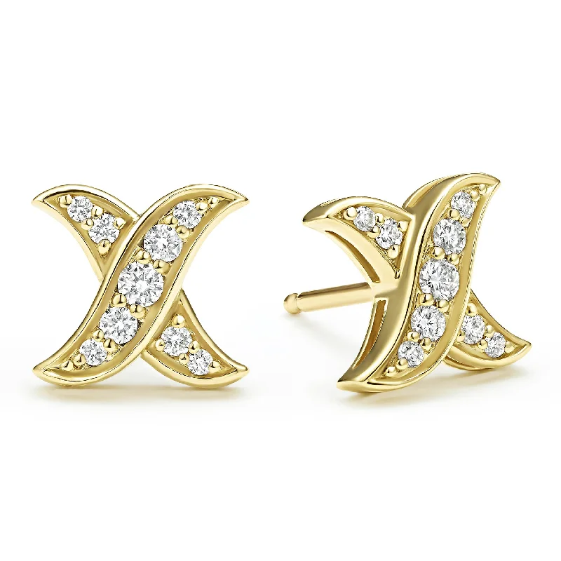 Women’s bohemian earrings-Embrace 18K Gold X Diamond Stud Earrings