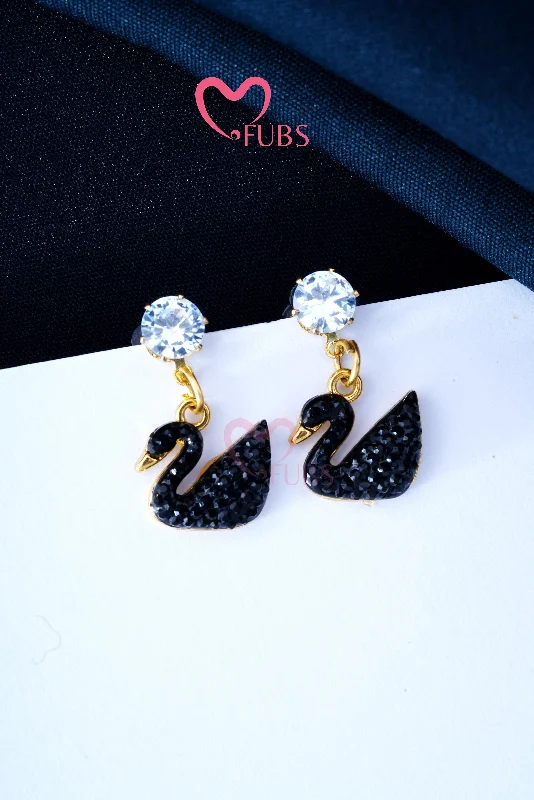 Women’s hoop earrings-Crystal Black Shine Swan Stud Earrings