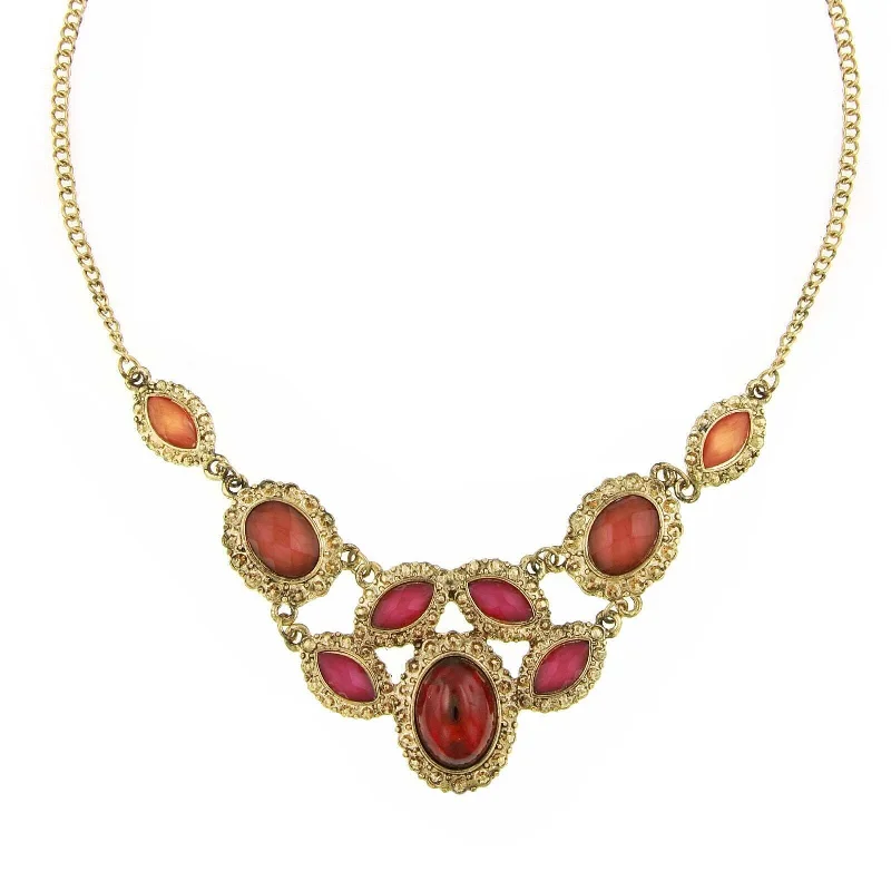 Women’s black diamond necklace-2028 Jewelry Padparadscha Fuchsia Siam Red Bib Necklace 16" + 3" Extender