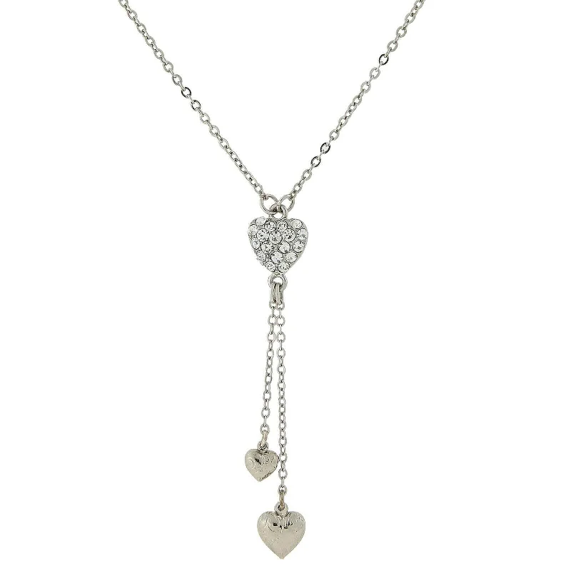 Women’s elegant choker necklace-1928 Jewelry Crystal Heart Pendant & Tassel Drops Necklace 16" + 3" Extension