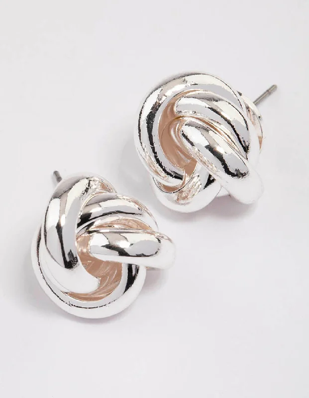 Women’s dangling earrings-Silver Plated Classic Knotted Stud Earrings