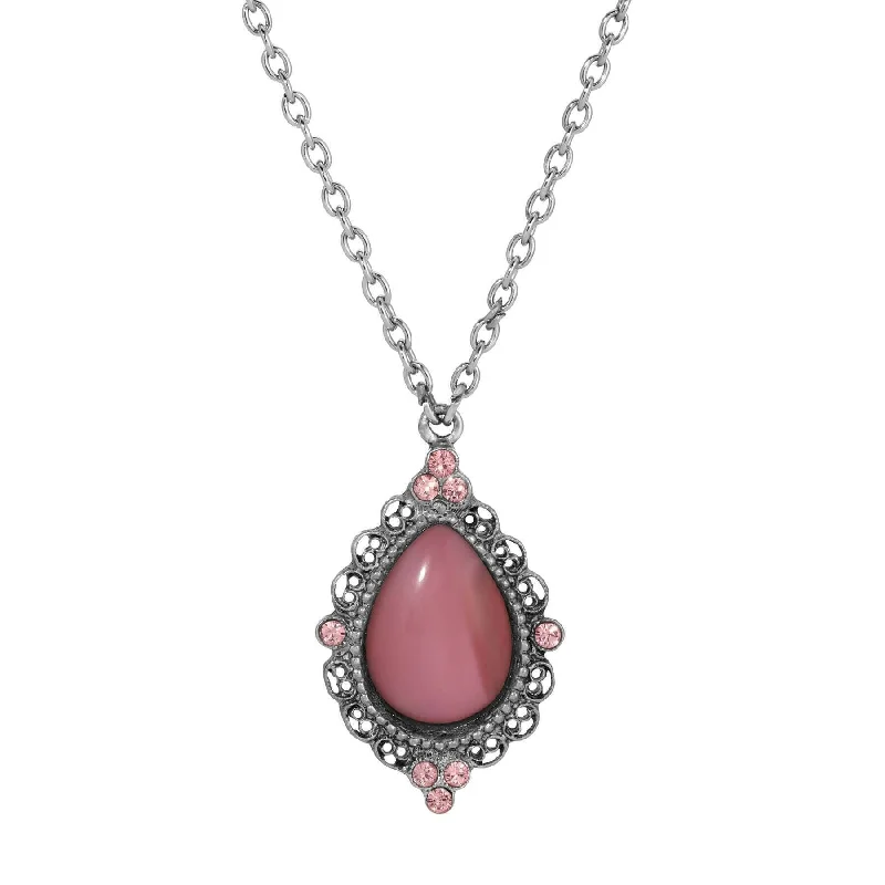 Women’s fancy necklace-1928 Jewelry Light Rose Pink Crystal Pear Moonstone Pendant Necklace 16" + 3" Extender