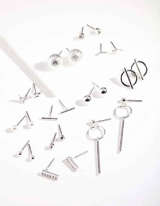 Women’s silver dangle earrings-Mixed Metal Stud Earring 12-Pack