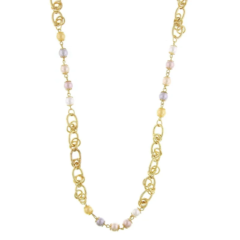 Women’s handmade necklace-1928 Jewelry Multi-Color 8mm Faux Pearl Chain Strand Necklace 28" + 2" Extender