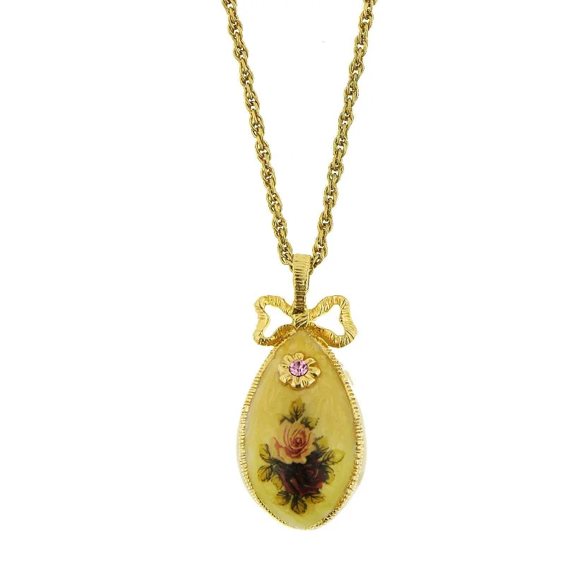 Women’s custom-made necklace-1928 Jewelry Manor House Rose Faberge Style Egg Pendant Necklace 36"