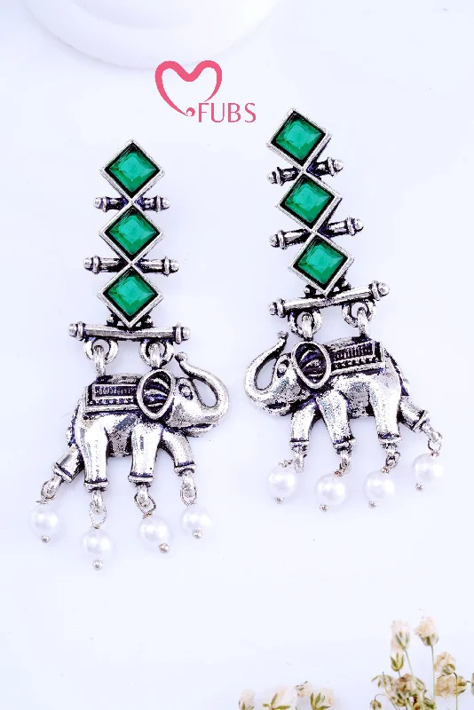 Women’s drop earrings-Green Divine Elephant Elegance Earrings