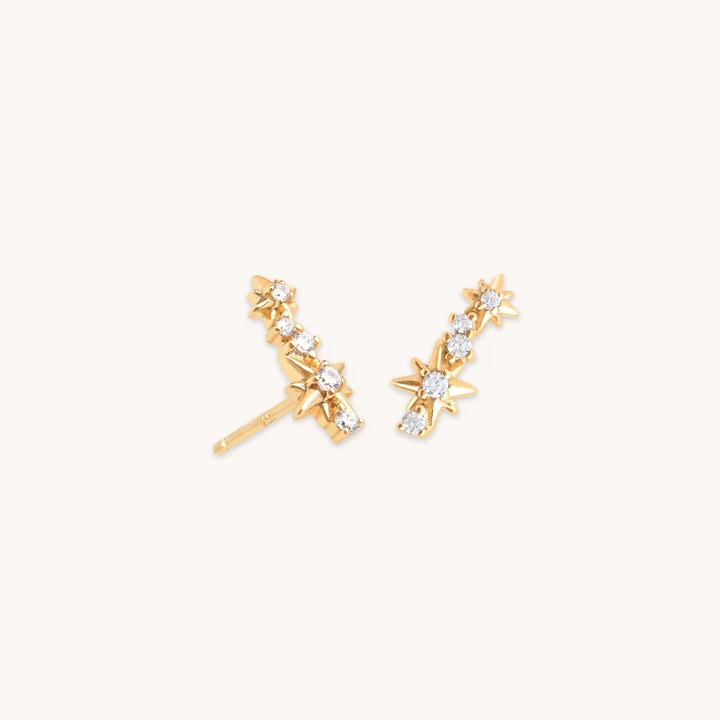 Women’s modern earrings-Cosmic Crystal Climber Stud Earrings in Gold