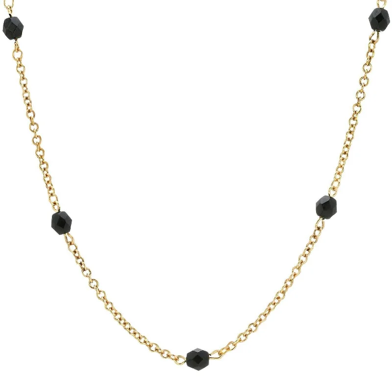 Women’s gemstone necklace-1928 Jewelry Jet Black Faceted Glass Beaded Necklace 32