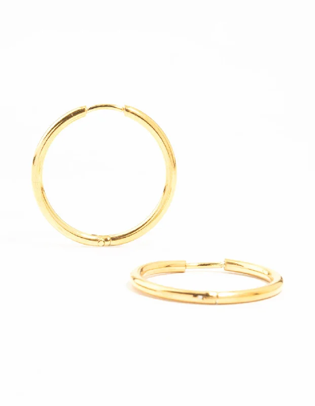 Women’s boho earrings-Waterproof Gold Plated Stainless Steel Fine Hoop Earrings