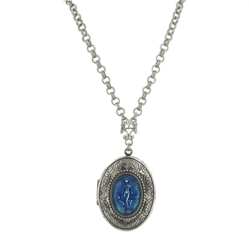 Women’s diamond pendant necklace-1928 Jewelry Montana Blue Roman Goddess Locket Necklace 32"