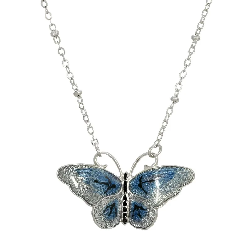 Women’s eco-friendly necklace-1928 Jewelry Butterfly's Dance Enamel Pendant Necklace 16" + 3" Extender