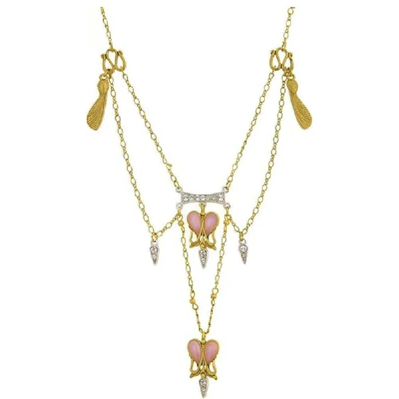 Women’s statement choker necklace-Antiquities Couture Heartbeat Boutique Pink Enamel & Crystal Y Necklace 18"