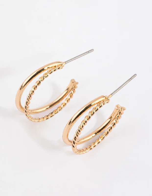 Women’s flower hoop earrings-Gold Plain & Twisted Hoop Earrings