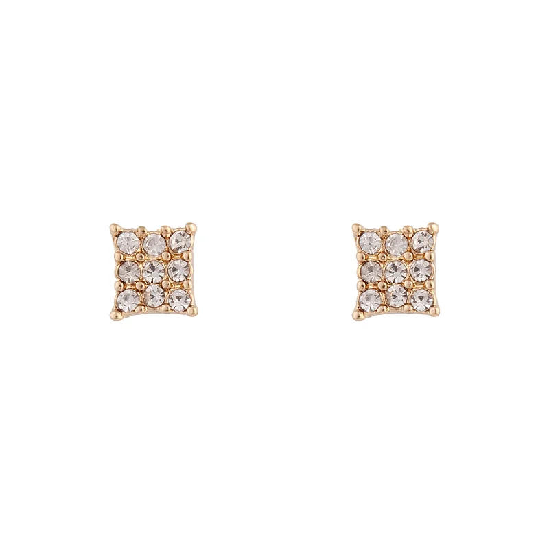 Women’s heart-shaped earrings-Gold Diamante Pave Square Stud Earrings