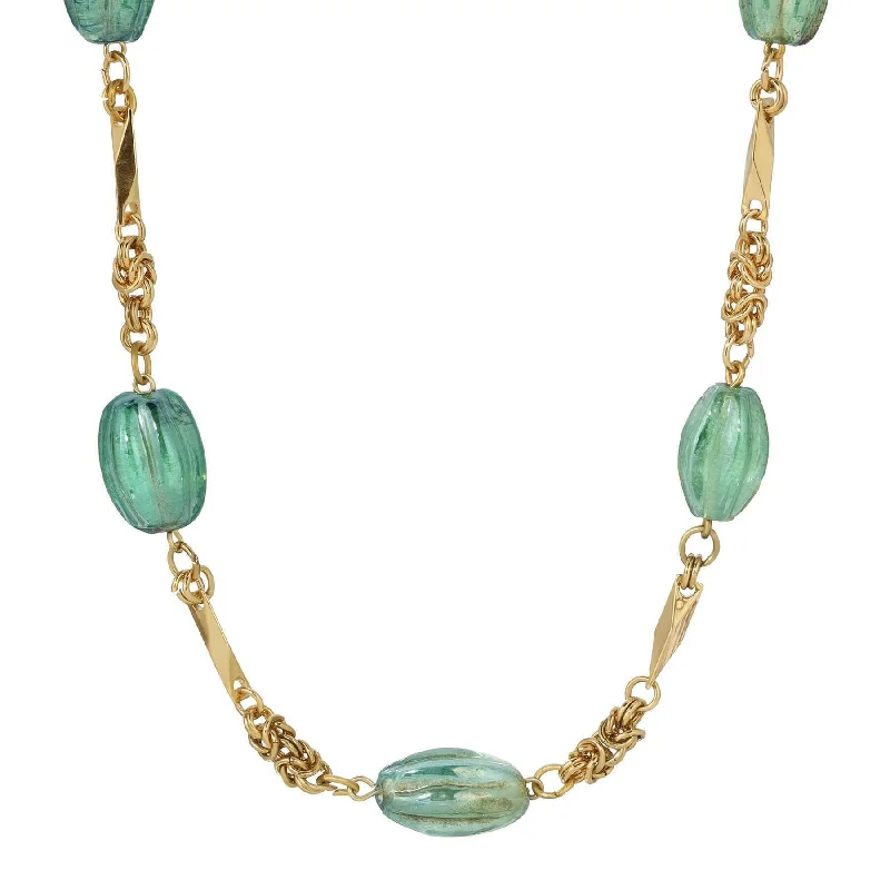 Women’s elegant necklace-1928 Jewelry Rustic Emerald Green AB Glass Bead Necklace 16" + 3" Extension