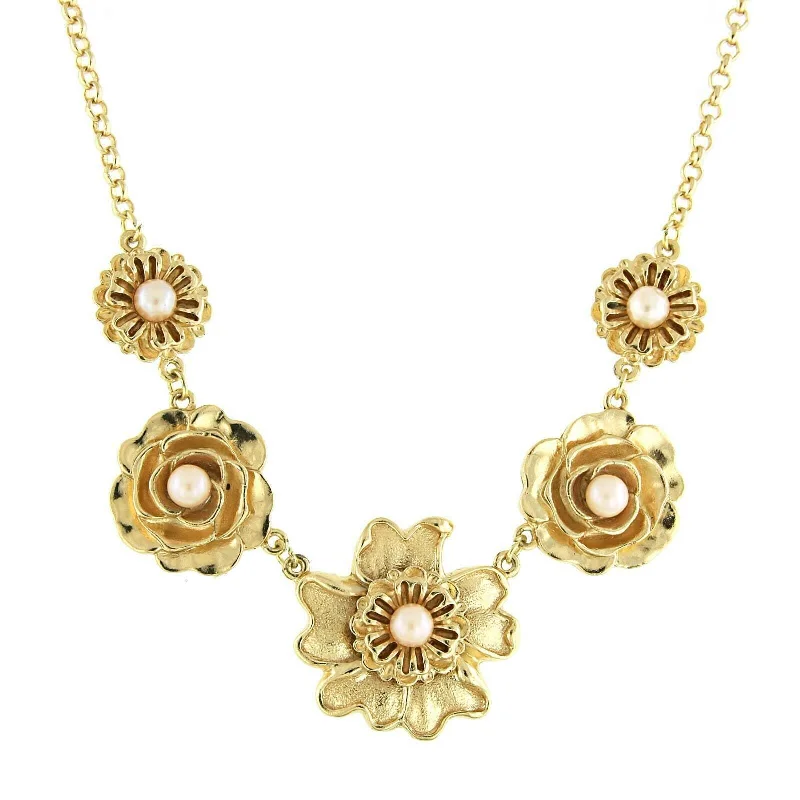 Women’s dainty necklace-1928 Jewelry Rosabella Pink Faux Pearl Flower Collar Necklace 16" + 3" Extender