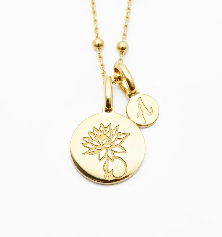 Women’s diamond pendant necklace-Lotus Necklace With Initial - July Flower