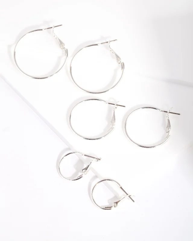 Women’s hoop earrings-Silver Multi Size Hoop Earring Pack