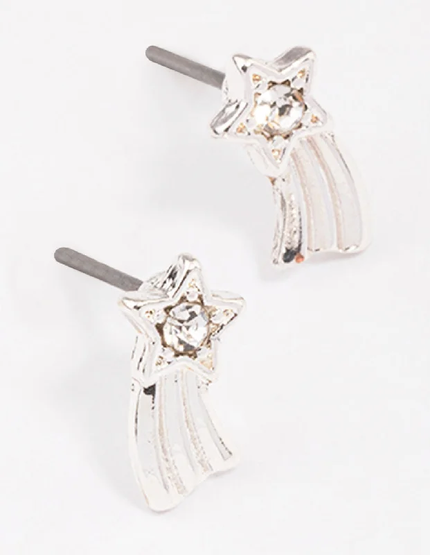 Women’s double hoop earrings-Silver Diamante Shining Star Stud Earrings