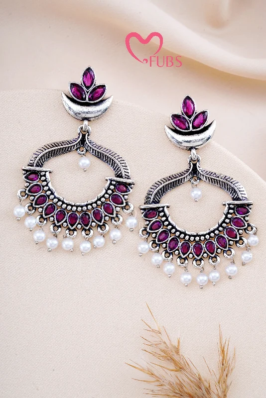 Women’s hoop earrings-Violet Oxidized Garba Charm Chandbalis Earrings