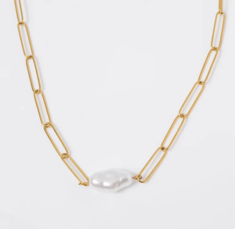 Women’s elegant necklace-Paperclip Pearl Necklace