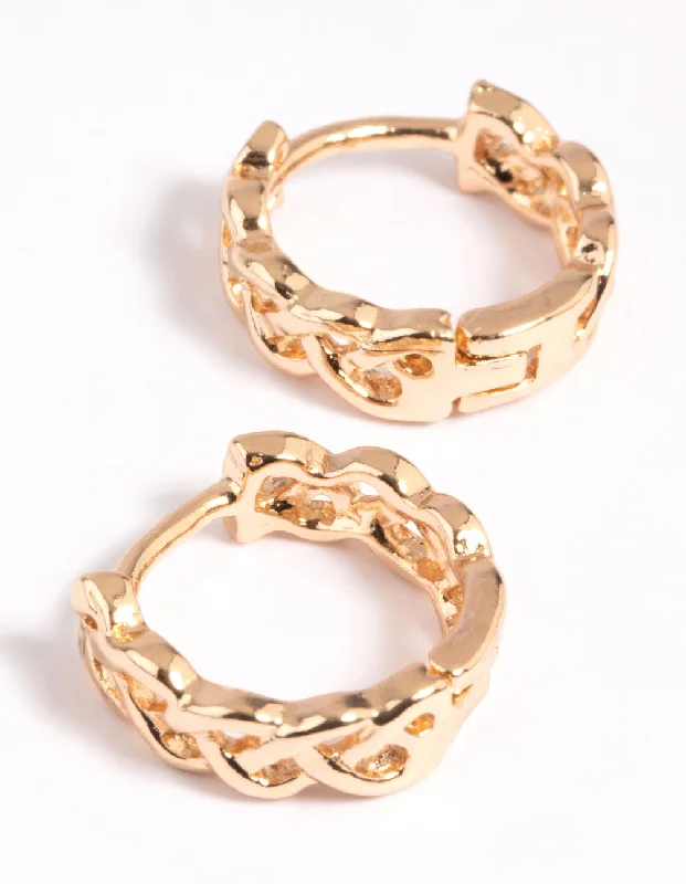 Women’s silver hoop earrings-Gold Wave Huggie Hoop Earrings