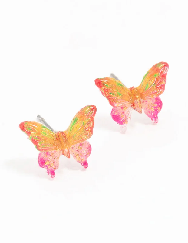 Women’s personalized earrings-Plastic Ombre Butterfly Stud Earrings