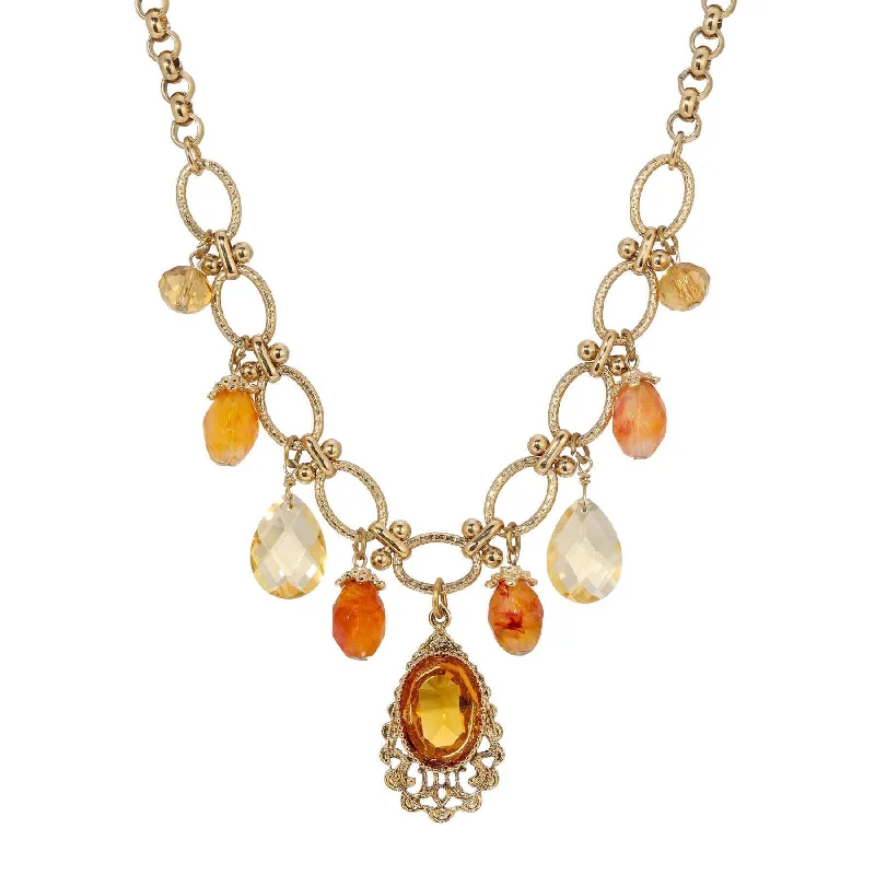 Women’s tribal necklace-1928 Jewelry Imperial Topaz Crystal Beaded Necklace 16" + 3" Extension