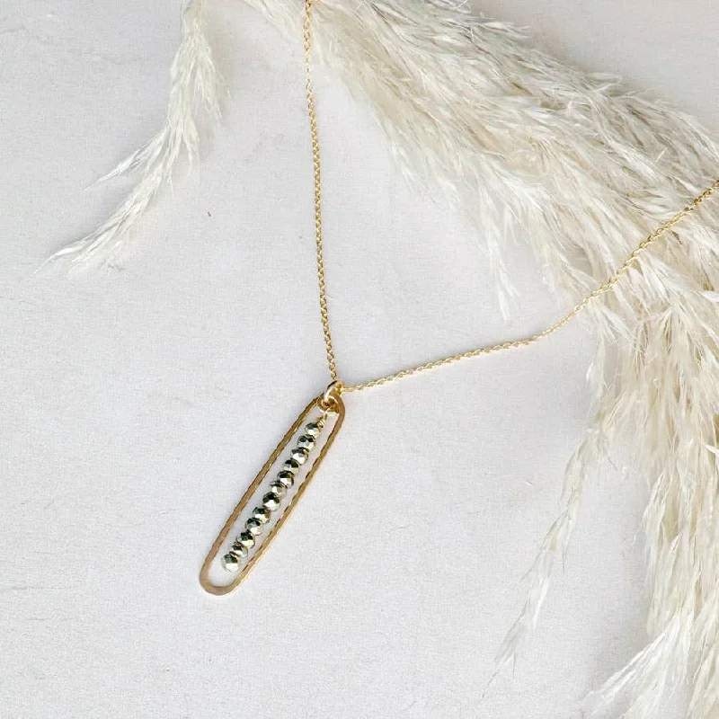 Women’s long chain necklace-lyric necklace with pyrite