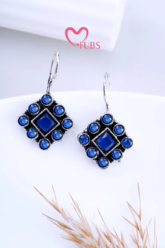 Women’s geometric earrings-Blue Gleam Square Stone Studded Earrings