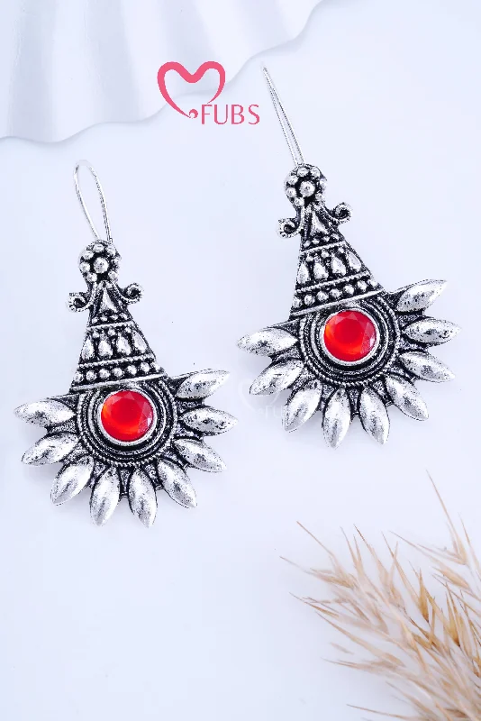 Women’s butterfly earrings-Red Oxidized Twilight Cone Charms Earrings