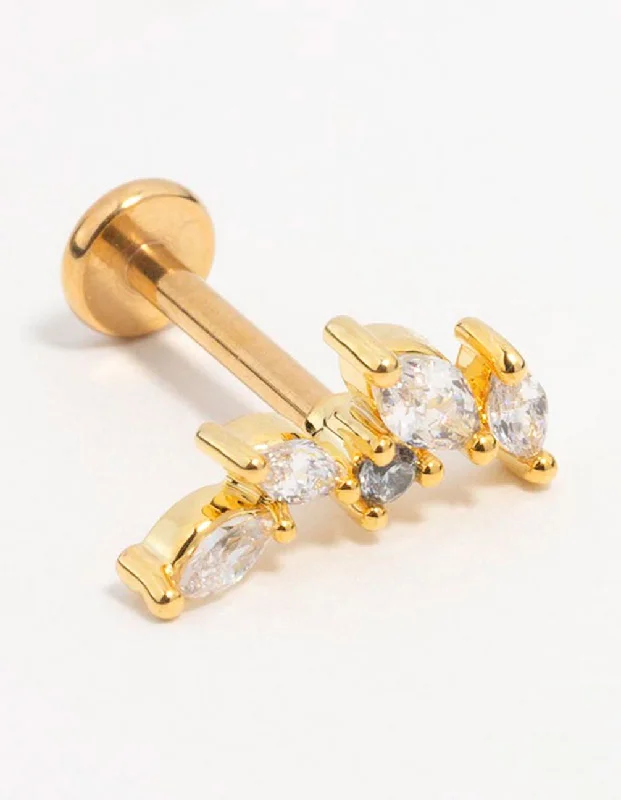 Women’s luxurious earrings-Gold Plated Surgical Steel Marquise Crawler Flat Back Earring