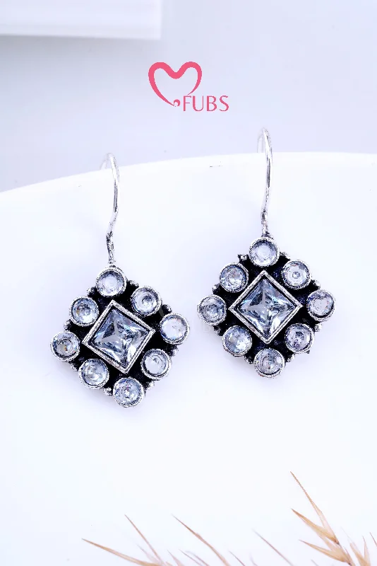 Women’s flower earrings-White Gleam Square Stone Studded Earrings