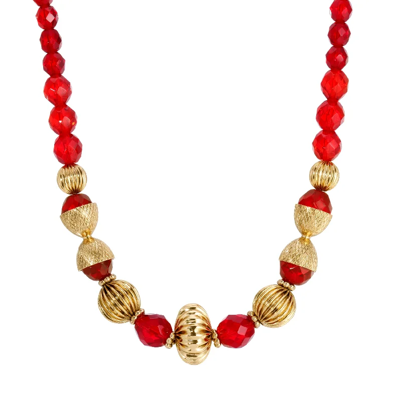 Women’s bohemian necklace-1928 Jewelry Crimson Coronation Red Glass Crystal Bead Necklace 15" + 3" Extension