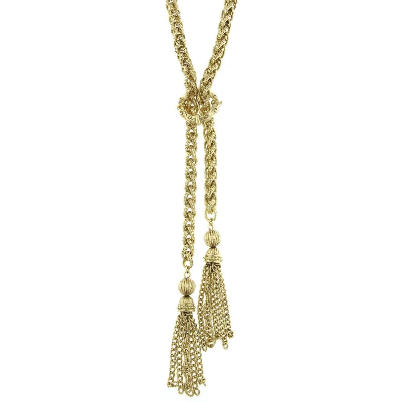 Women’s custom necklace-1928 Jewelry Gold Textured Braided Chain Tassel Necklace 27"