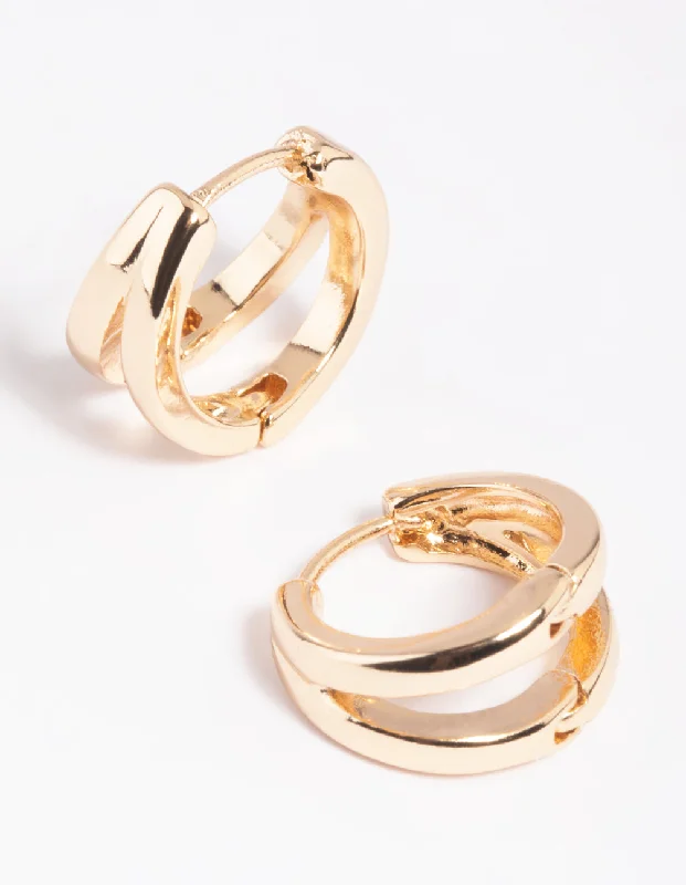 Women’s handmade earrings-Gold Double Loop Huggie Hoop Earrings