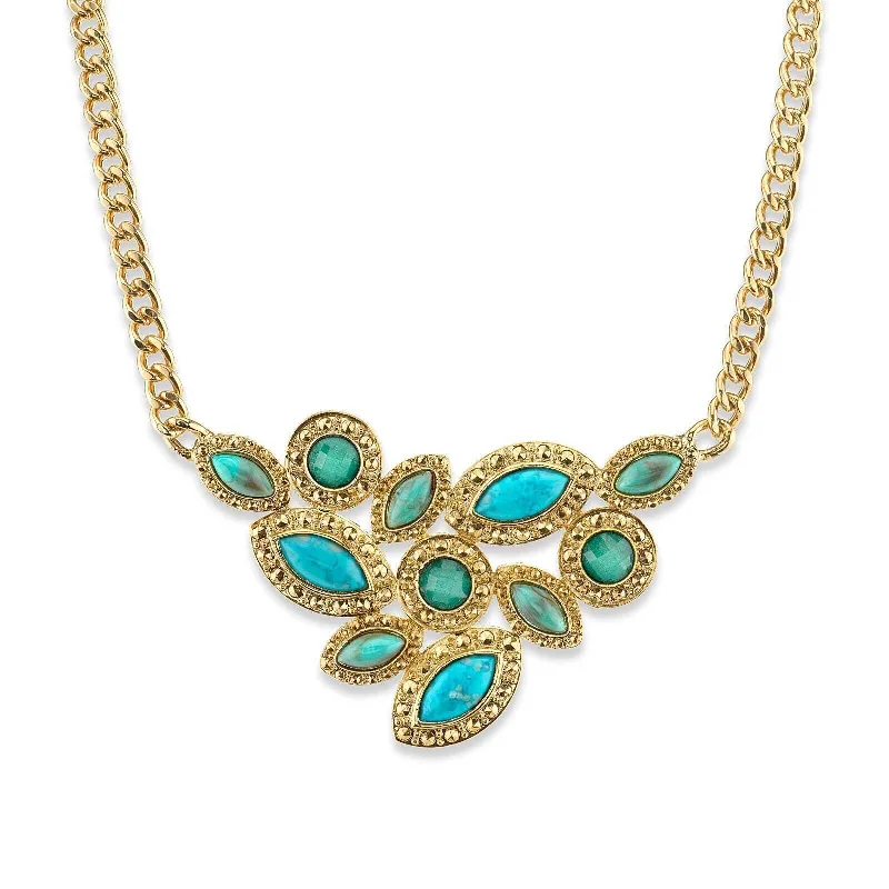 Women’s inspirational necklace-1928 Jewelry Oasis Green & Turquoise Stone Cluster Front Necklace 16" + 3" Extender