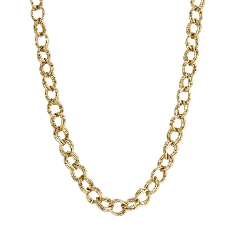 Women’s circular pendant necklace-1928 Jewelry Classic Knurled Oval Double Link Chain Necklace 16" + 3" Extender