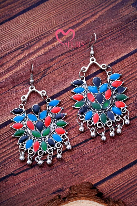 Women’s luxury hoop earrings-Colorful Oxidized Ghungroo Hook Earrings