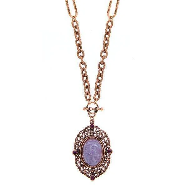 Women’s silver gemstone necklace-2028 Jewelry Amethyst Glass Quartz & Amethyst Crystal Filigree Pendant Necklace 30"