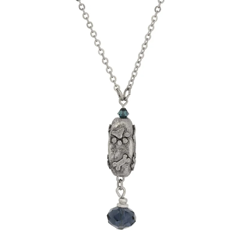 Women’s custom necklace-1928 Jewelry Montana Blue Crystal Paws And Bones Pendant Necklace 16"