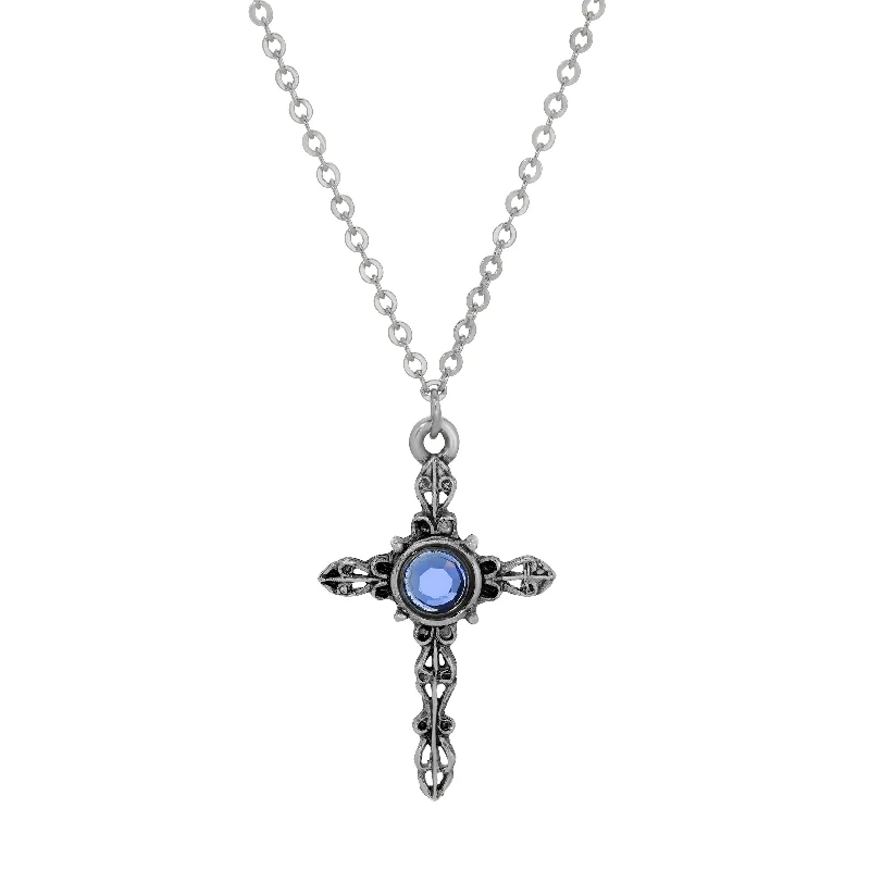 Women’s heart pendant necklace-Symbols Of Faith Sapphire Crystal Cross Pendant Necklace 18"