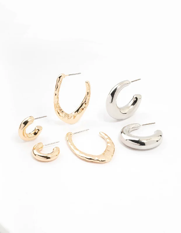 Women’s statement drop earrings-Mixed Metals Original Multiple Hoop Earrings Pack