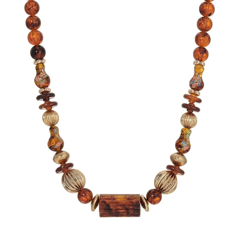 Women’s platinum necklace-1928 Jewelry Alexandria Tortoise & Corrugated Bead Necklace 16" + 3" Extender