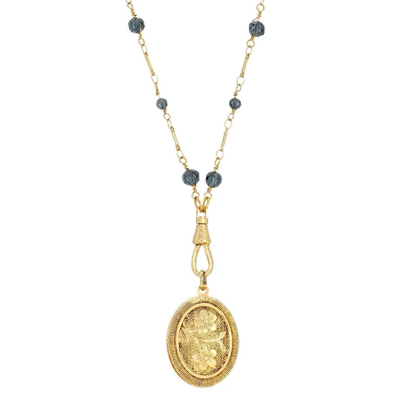 Women’s zodiac necklace-1928 Jewelry Blue Montana Glass Beaded Double Side Oval Floral Locket Necklace 30"