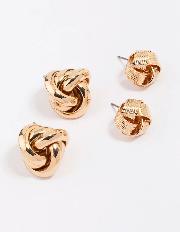 Women’s minimalist earrings-Gold Knotted Stud Earring Pack